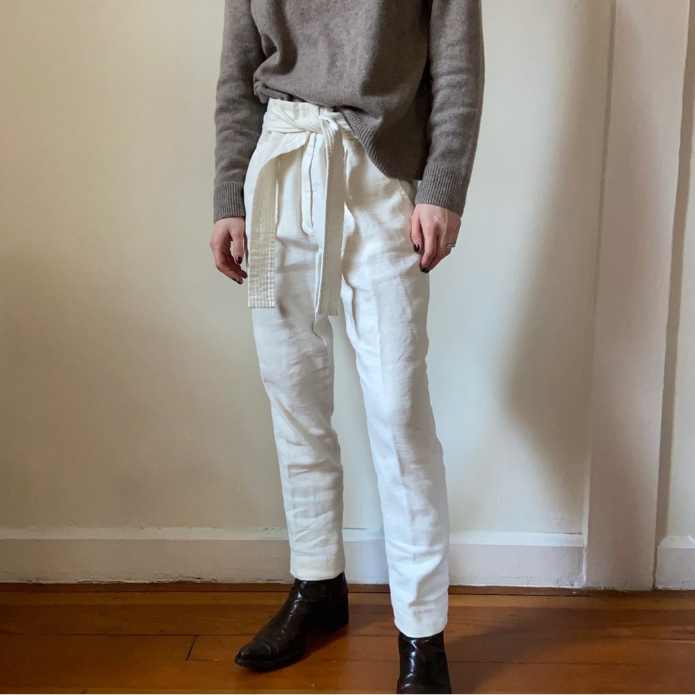 White Linen Pants with Waist Tie
